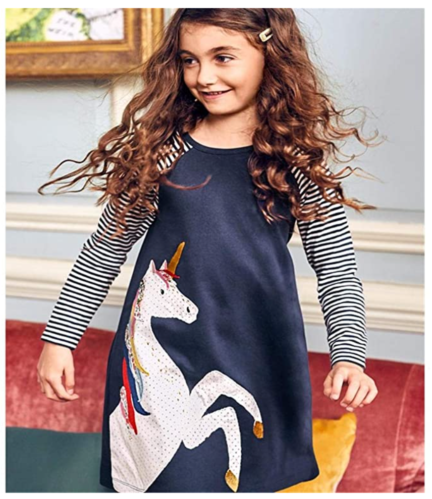 Vestido unicornio azul manga larga 100 algod n Criaturitas