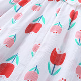Maravilloso vestido flores rojas y rosadas, incluye calzón y cintillo