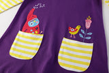 Vestido 100% algodón morado con bolsillos y mangas rayadas