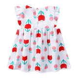 Maravilloso vestido flores rojas y rosadas, incluye calzón y cintillo
