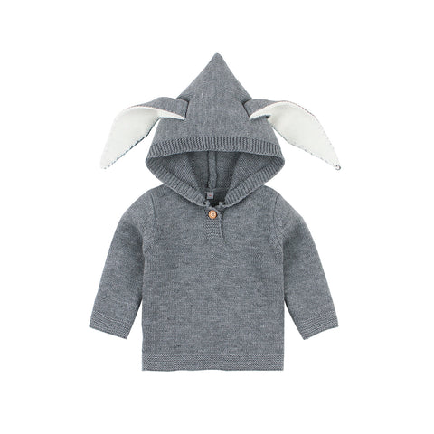 Sweater grueso unisex de lana gris con orejas de conejo