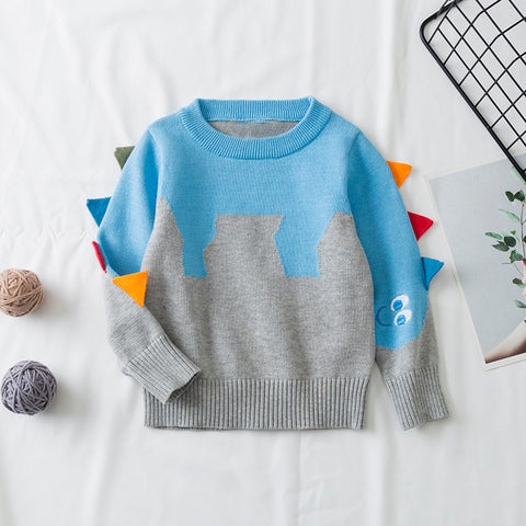 Sweater unisex tejido gris/celeste con diseño en mangas
