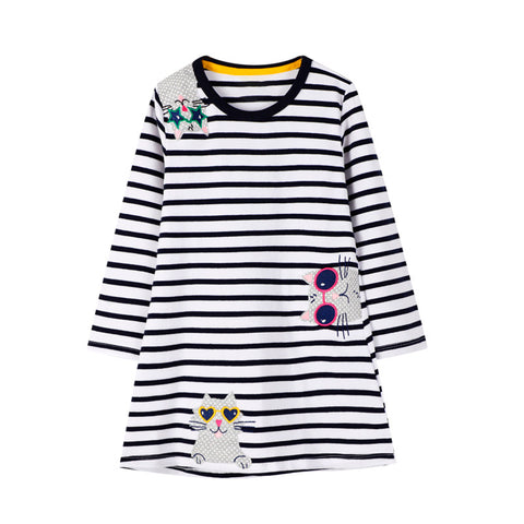 Precioso vestido 100% algodón a rayas con tiernos gatos