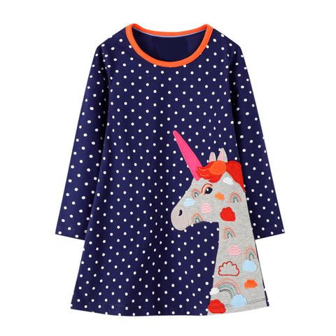 Vestido 100% algodón con lunares y aplicación de unicornio