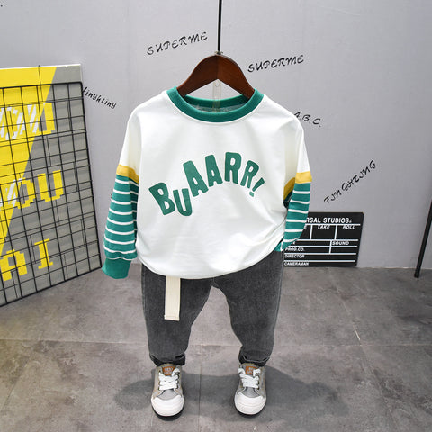 Conjunto niño polera manga larga y jeans gris oscuro