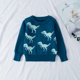Sweater azul de lana con diseño dinosaurios