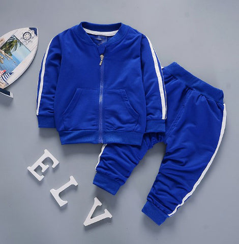 Buzo completo unisex, color azulino con líneas blancas 100% algodón