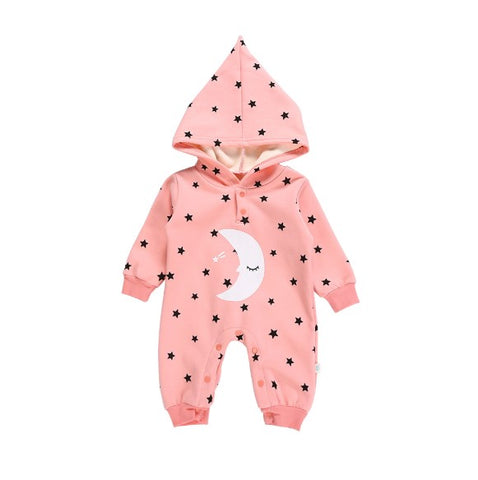 Hermoso enterito pijama 100% algodón frizado, rosado con luna y estrellas