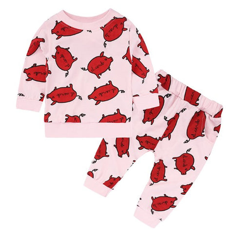 Conjunto 100% algodón con original y entretenido diseño de chanchitos