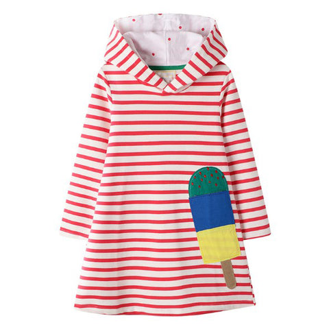 Vestido rayado blanco y rojo de algodón grueso con original diseño