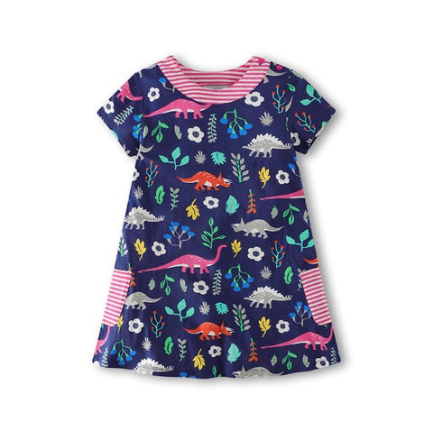 Adorable vestido 100% algodón, hermoso y colorido diseño de dinosaurios