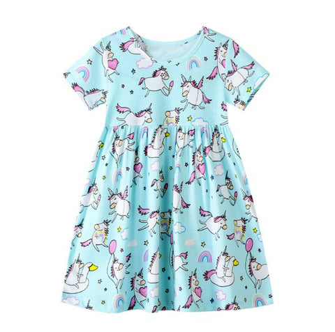 Vestido unicornios manga corta 100% algodón