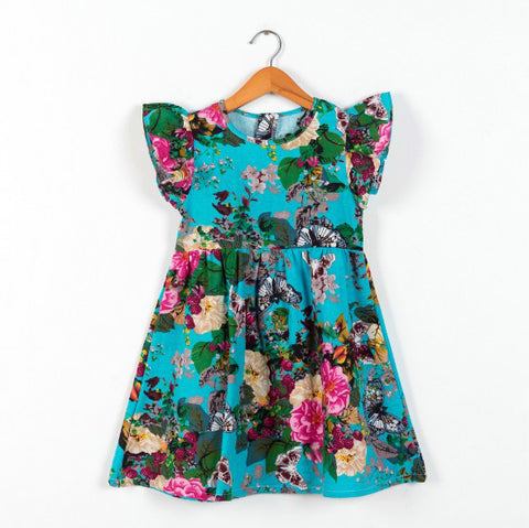 Hermoso y colorido vestido turqueza estampado floral 100% algodón