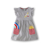 Bello vestido 100% algodón color gris con hermosos apliques