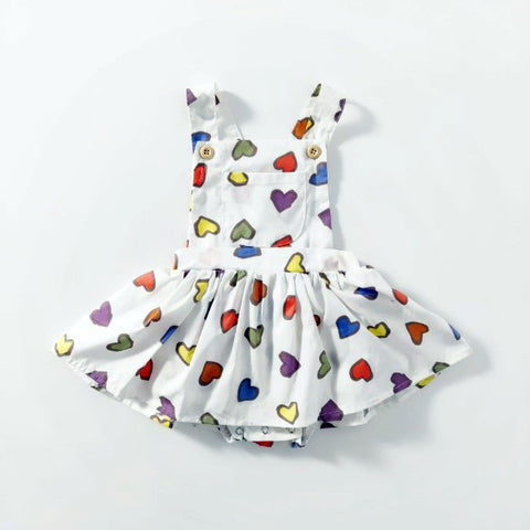 Precioso vestido cruzado en espalda, 100% algodón con corazones de colores