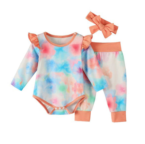 Precioso y exclusivo conjunto flores estilo tie-dye, incluye cintillo