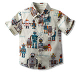 Hermosa y original camisa con diseño de robots manga corta