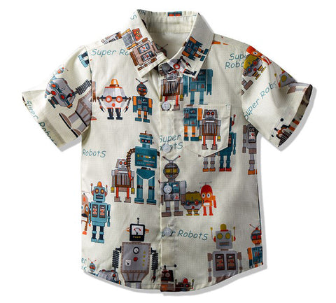 Hermosa y original camisa con diseño de robots manga corta