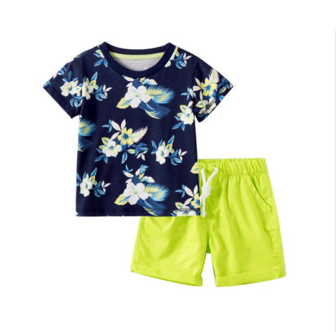 Conjunto polera estilo hawaiiana con short 100% algodón