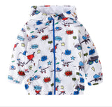 Bellísimo cortavientos impermeable diseño ilustrado tipo comic forrado, exclusivo