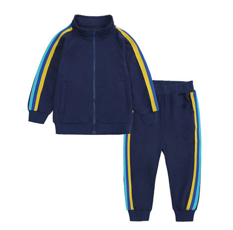Buzo azul unisex, 100% algodón polerón con cierre y bolsillos y pantalón con pretina