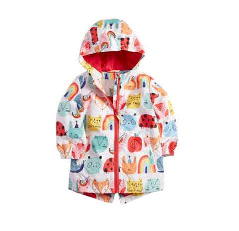 Bella chaqueta tipo abrigo, tela cortavientos, precioso colorido y diseño