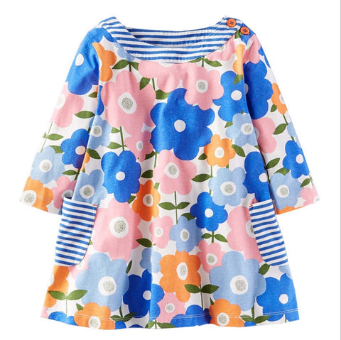 Vestido 100% algodón manga larga floreado, lindos colores