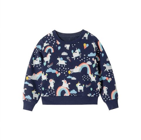 Polerón azul marino 100% algodón, diseño unicornios