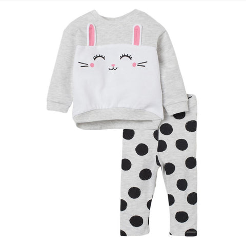 Conjunto polerón conejo y calzas lunares 100% algodón