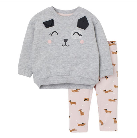 Conjunto polerón perrita y calzas estampadas 100% algodón