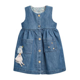 Vestido jeans interior floral, bellos detalles bordados