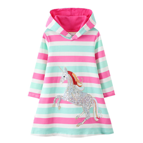 Vestido rayado bellos colores con diseño de unicornio tornasol con lentejuelas