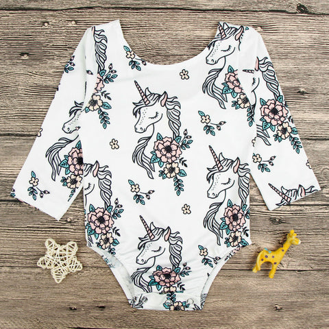 Body manga larga 100% algodón, hermoso diseño de unicornio