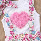Hermoso conjunto floral  pink falda y polera + cintillo