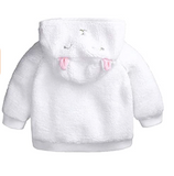 Chaqueta corderito de lana blanca forrada con cierre y diseño animalito