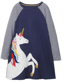 Vestido unicornio azul manga larga 100% algodón