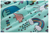 Vestido celeste con bellas ilustraciones