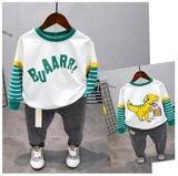 Conjunto niño polera manga larga y jeans gris oscuro