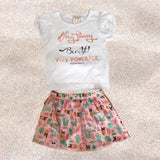 Conjunto niña 100% algodón, super top, falda forrada. Original estampado