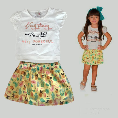 Conjunto niña 100% algodón, super top, falda forrada. Original estampado