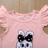 Precioso conjunto polera rosada 100% algodón diseño conejo y falda tutú gris