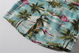 Camisa veraniega, diseño topísimo flamencos y palmeras