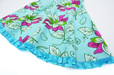 Vestido elegante y precioso, turqueza con flores grandes