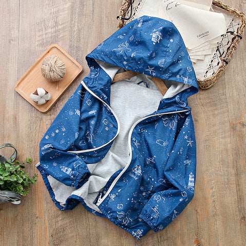 Chaqueta cortavientos con capucha lindo diseño ilustrado motivos marítimos