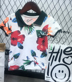 Veraniega y taquilla polera guayabera en blanco y negro 100% algodón