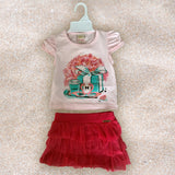 Conjunto falda tutu y polera 100% algodón, bello diseño y detalles de strass