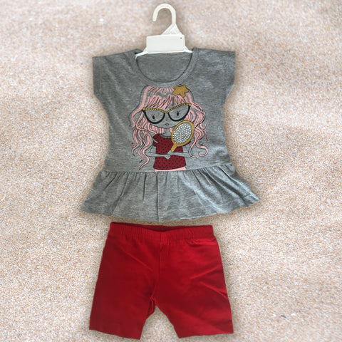 Precioso conjunto 100% algodón, polera diseño con strass y calzas