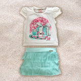 Conjunto falda tutu y polera 100% algodón, bello diseño y detalles de strass