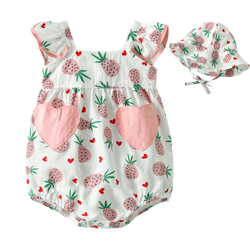 Enterito + gorrito de sol Pineapple pink, 100% algodón