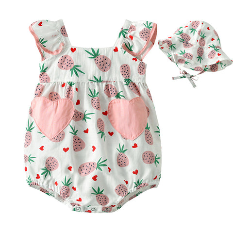 Enterito + gorrito de sol Pineapple pink, 100% algodón